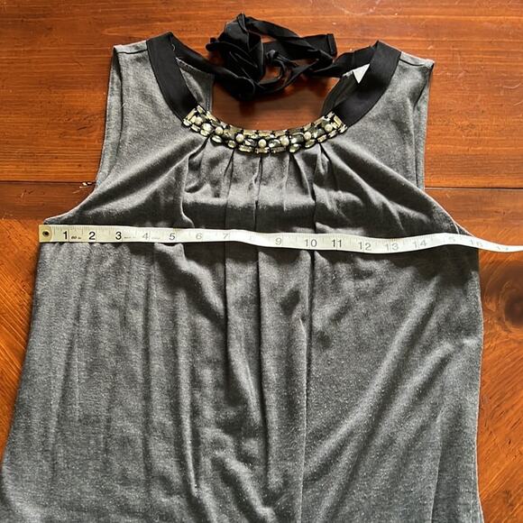 Loft Ann Taylor Gray Sleeveless Knit Dress Woman Size Small Beaded Neck Lined - Picture 6 of 9